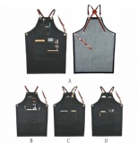 Denim Apron with Cross-back Leather Straps